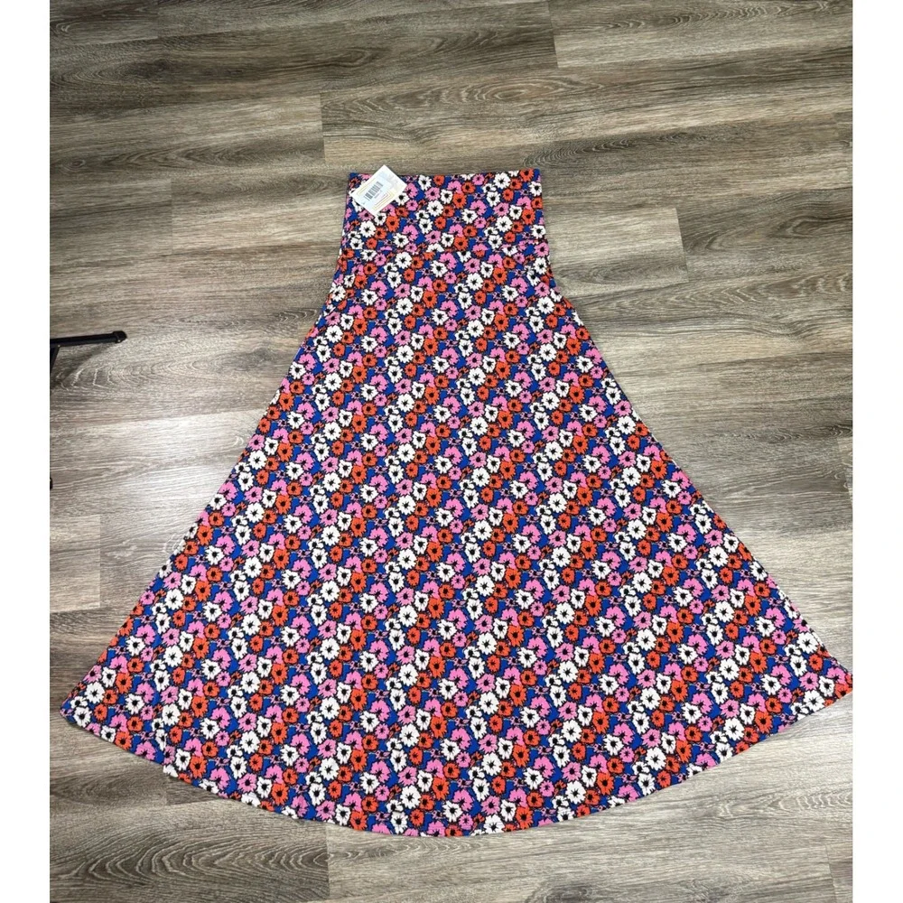 LulaRoe Maxi Skirt Small Floral Pink‎ Orange Blue High Waist A-Line Stretch NEW